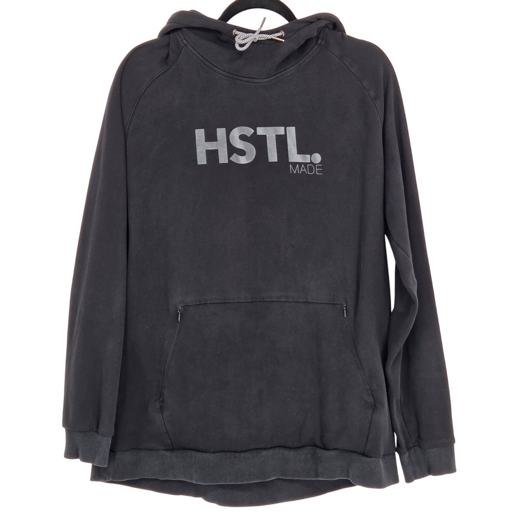 HSTL Made Men's XXL 2XL Washed Black Performance Hoodie Sweatshirt Logo Gym